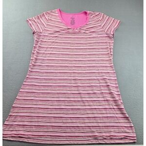 Simply Basic Sleepwear T-Shirt Women Small Pink Striped Cotton Bow Detail V-Neck
